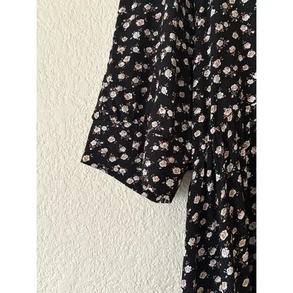 Natural Life Rebecca Midi Dress Black Cream Roses Size XL Cottagecore Floral - Picture 4 of 8